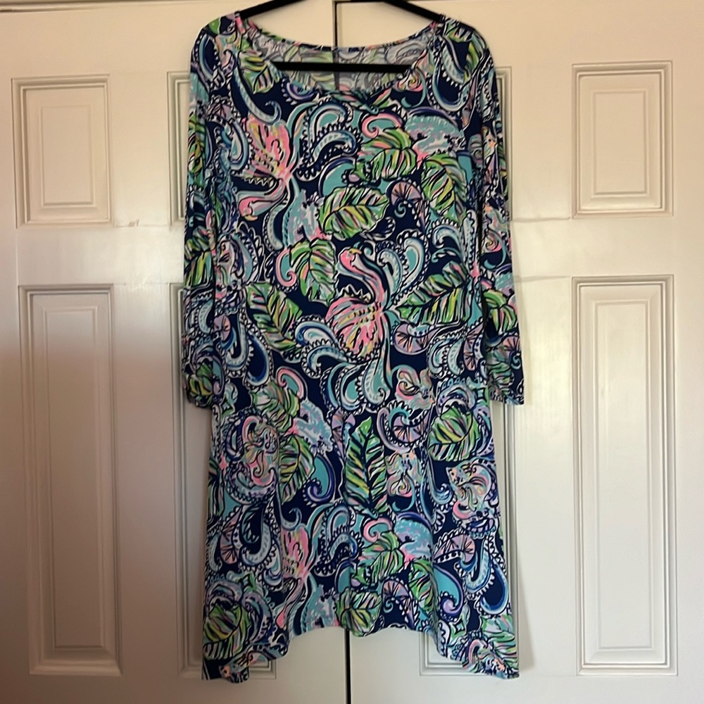 LILLY PULITZER EDNA DRESS IN HANGING WITH THE FRONDS SIZE L
